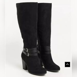 NWOT TORRID Black BUCKLE HEEL knee high boots wide width calf (size 12WW)
